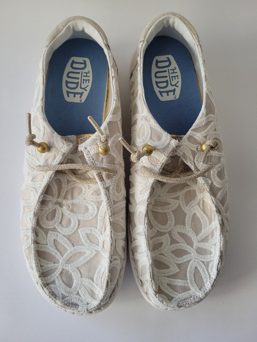 Hey Dude Wendy Metallic Lace Embroidered Women's Casual Shoes US Size W10